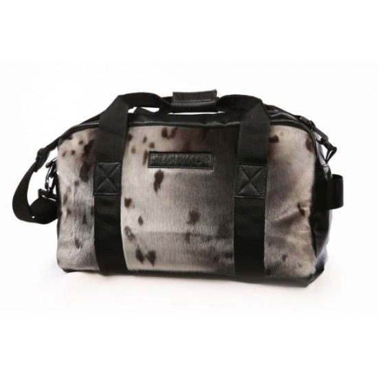 Bilodeau - Travel Bag, black leather and natural Seal Fur
